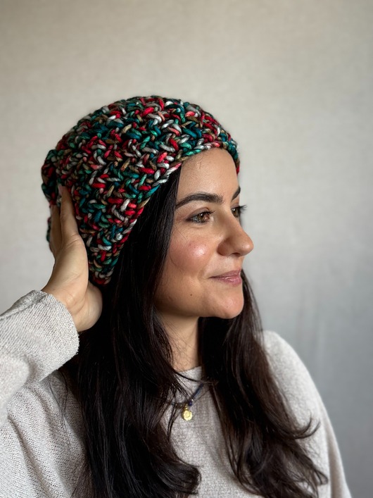 czapki damskie Kolorowa duża czapka beanie z wełną i alpaką