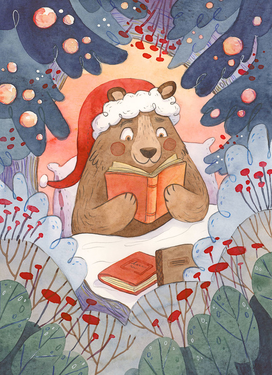 grafiki i ilustracje Miś Mikołaj - ilustracja oryginalna A4