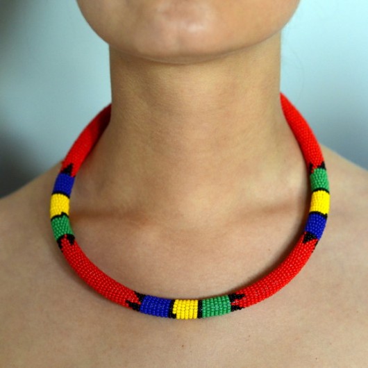 Red African Zulu Necklace MERAKI
