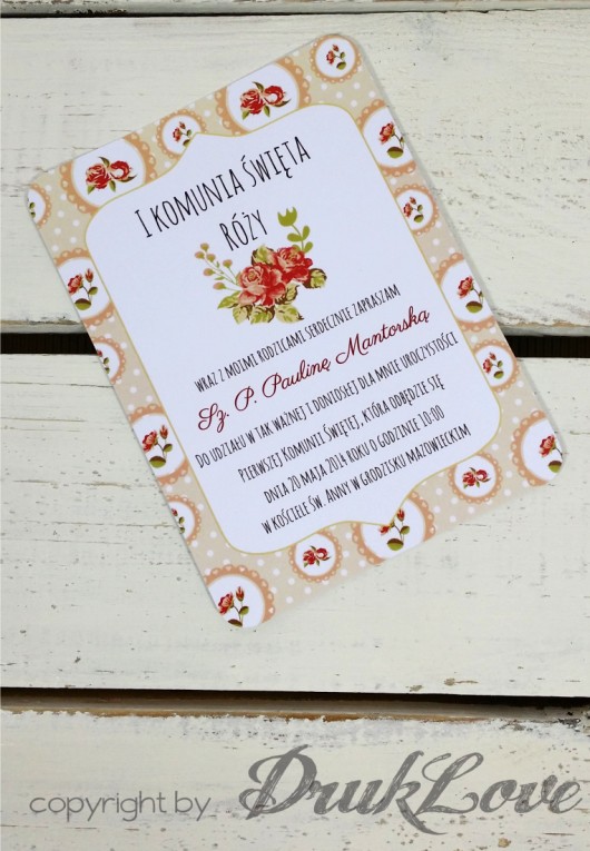 Zaproszenie I Komunia Róże DrukLove