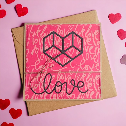 kartki scrapbooking LOVE : kartka walentynkowa ślubna, miłosna : koralowa czerwień, czerń