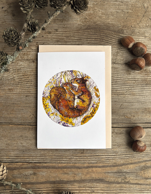 kartki okolicznościowe - wydruki Śpiące wiewiórki- Kartka- Grafika- Ilustracja- Zwierzaki- Las