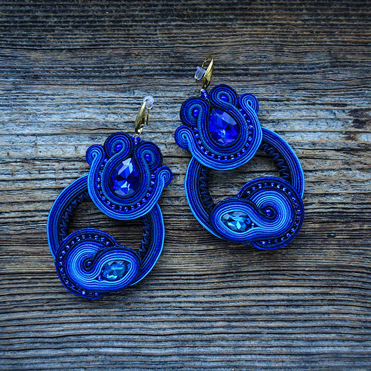 kolczyki soutache Gigi Blue- duże i etniczne kolczyki soutache