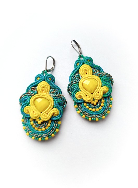 kolczyki soutache Kolczyki sutasz turkusowo-żółte