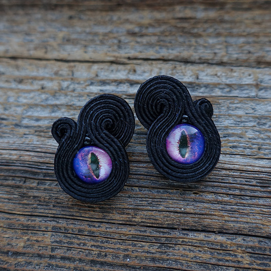 kolczyki soutache Oczka- czarne kolczyki sutasz