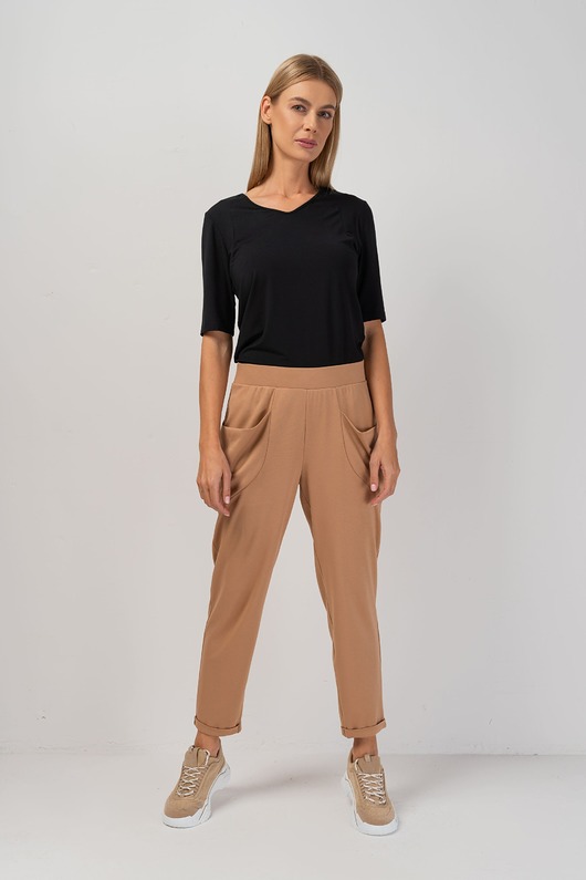 spodnie materiałowe damskie MAP - dzianinowe spodnie z kieszeniami