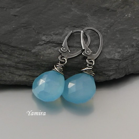 Kolczyki chalcedony light blue oxy  yamira