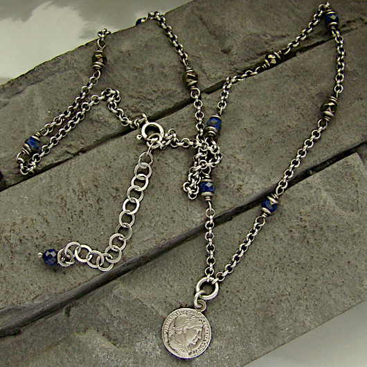 wisiory Lapis i piryt z monetą - naszyjnik