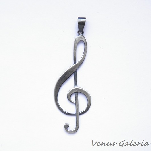 wisiory Zawieszka srebrna - Klucz wiolinowy duży szary