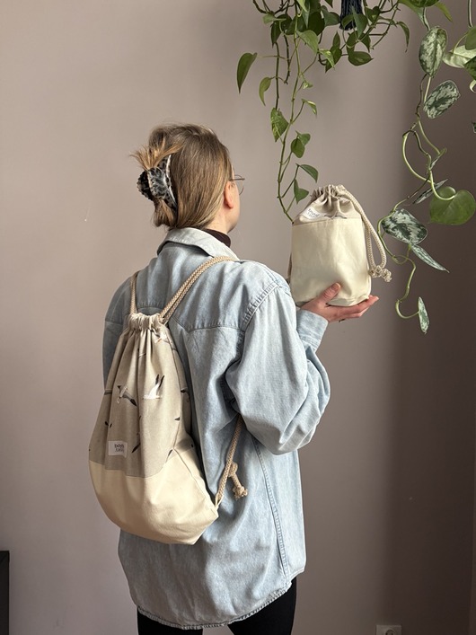 plecaki Zestaw bawełniany: workoplecak + kosmetyczka  mewy