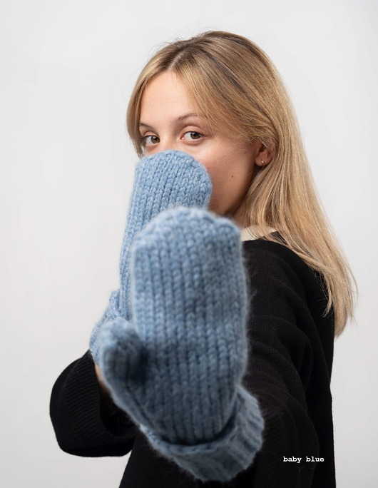 rękawiczki damskie Rękawiczki PŁOMYKÓWKI Baby Blue - Puchate Ciepłe na 2 Palce Onesize