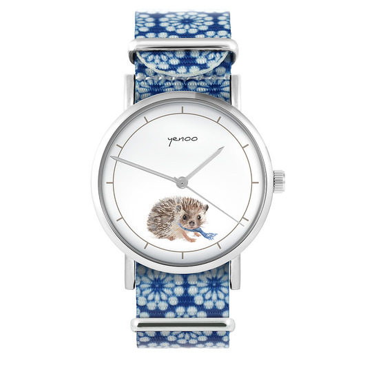 zegarki damskie Zegarek - Jeżyk - niebieski, kwiaty