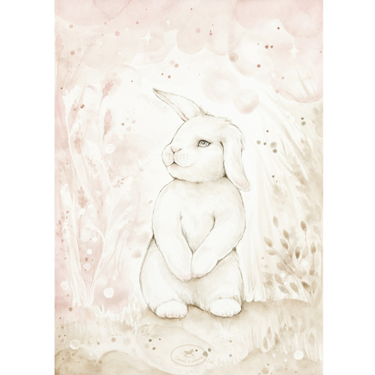 obrazy i plakaty do pokoju dziecięcego Lovely Rabbit Poster  White/ powder pink