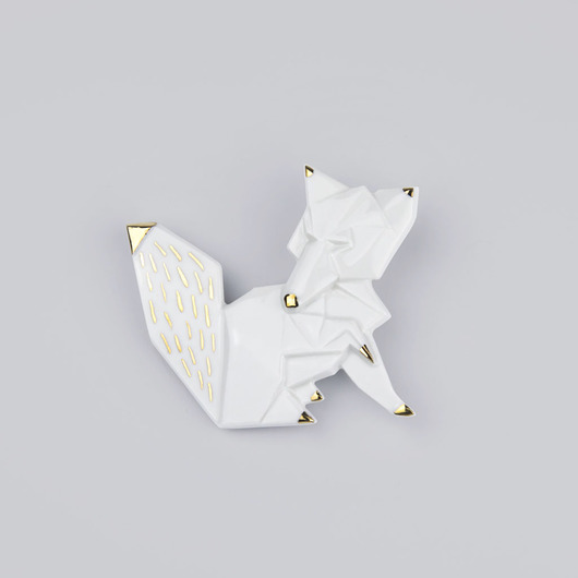 Broszka Pozłacana Porcelanowa Origami Lis StehlikDesign