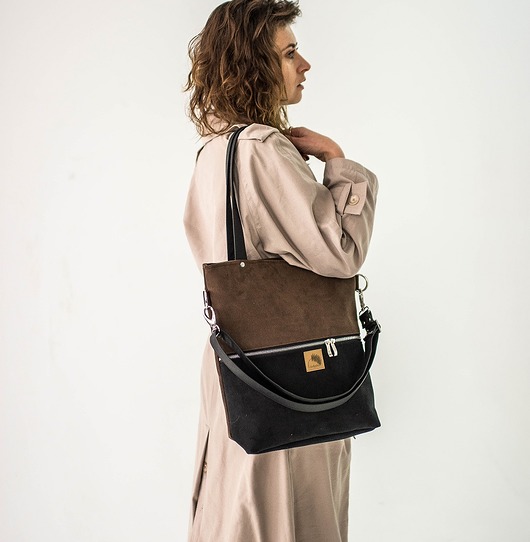 torby na ramię Czarno brązowa torba z wodoodpornego nubuku