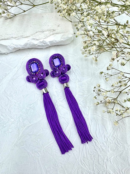 kolczyki soutache Kolczyki sutasz w kolorze fioletowym z chwostami