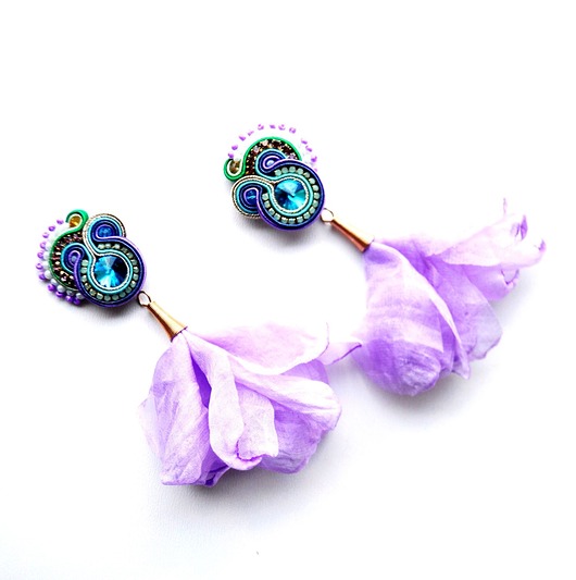 kolczyki soutache Sutaszowe kolczyki VIOLET z kwiatami