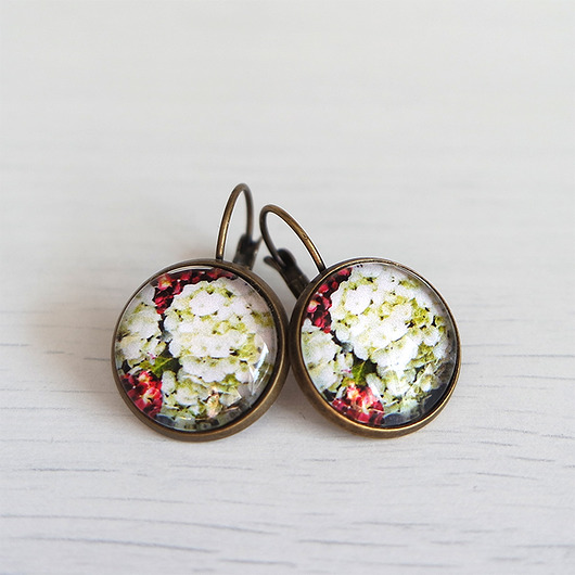 kolczyki szklane Kolczyki - Hortensja - antyczny brąz