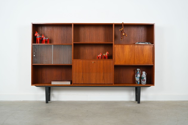 regały i półki Biblioteczka tekowa, duński design, lata 70, produkcja: Dania