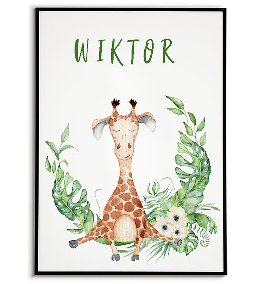obrazy i plakaty do pokoju dziecięcego Plakat METRYCZKA z imieniem dziecka ŻYRAFA