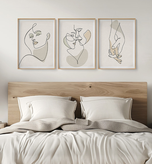 plakaty Zestaw 3 stylowych plakatów w stylu Boho, kobieta, twarz, line art.