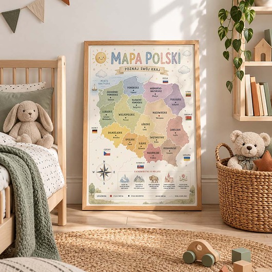 obrazy i plakaty do pokoju dziecięcego Plakat edukacyjny MAPA POLSKI dla chłopca