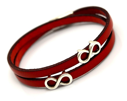 BRANSOLETKA SKÓRA MAGNETOOS DOUBLE INFINITY red Beezoo