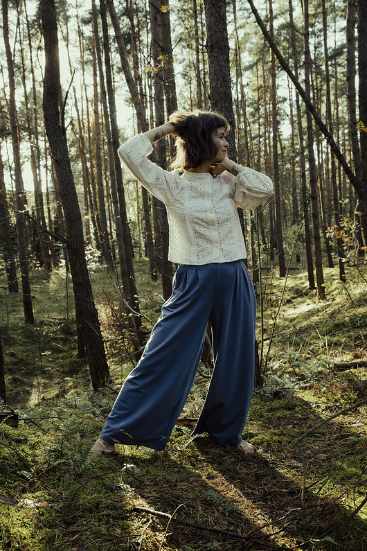 spodnie materiałowe damskie Damskie szerokie spodnie Niebieskie