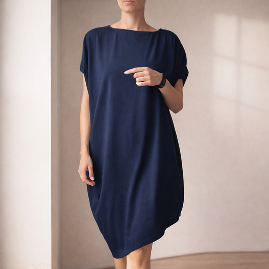 sukienki midi damskie Sukienka krótki rękaw asymetria Granatowa