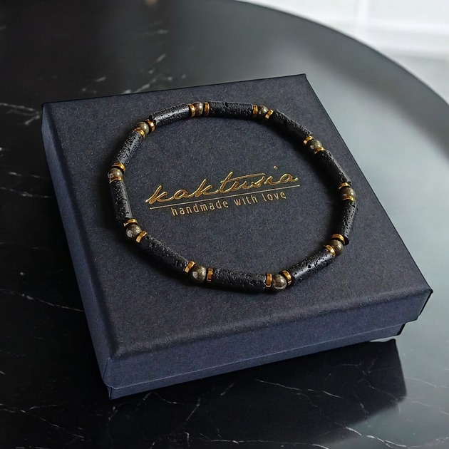 biżuteria męska ENERGIA, OPTYMIZM, KREATYWNOŚĆ :: delikatna bransoletka : lawa, piryt, hematyt