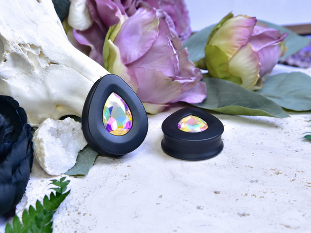 biżuteria różna Tunele do uszu łezki 10-100mm ze szklanym kryształkiem #035 paradise shine