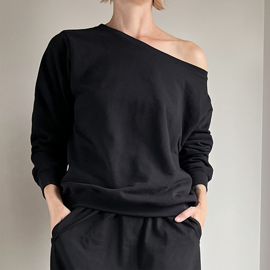 bluza bez kaptura damska Bluza szeroki dekolt ściągacz czarna