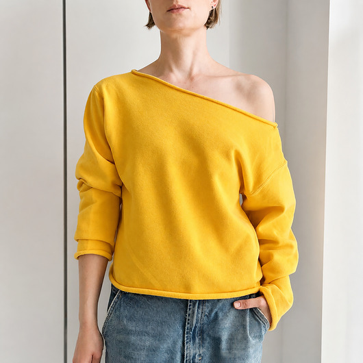 bluza bez kaptura damska Ciepły żółty bluza cięta Bez ściągaczy