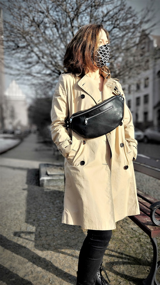 saszetka nerka duża czarna skórzana nerka