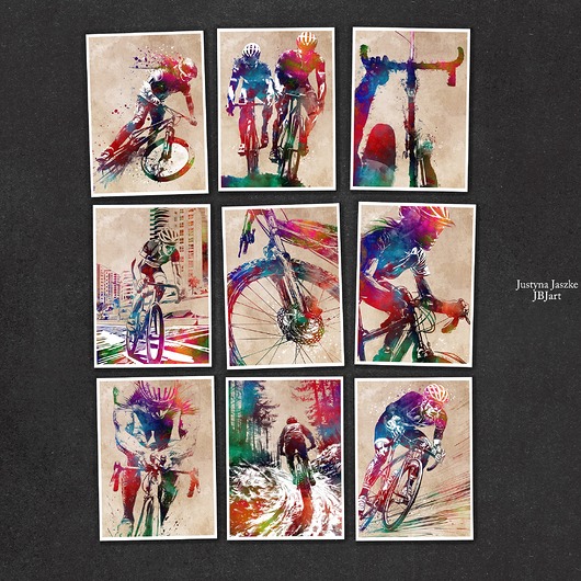 grafiki i ilustracje Rowerzyści 4 - zestaw 9 grafik sportowych