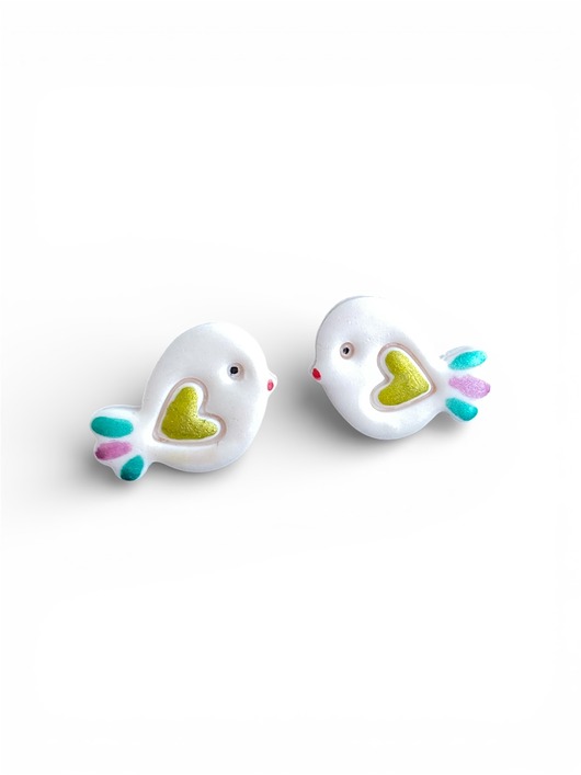 kolczyki z masy plastycznej Kolczyki kolorowe ptaszki z gliny polimerowej