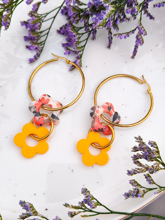 kolczyki z masy plastycznej Kolorowe kolczyki kwiaty, zestaw 8w1 biżuteria na każdą okazje, abstrakcje