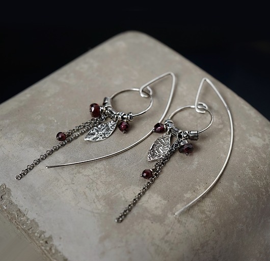 kolczyki srebrne SIENA - srebro i granaty