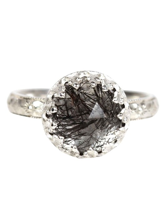 pierścionki srebrne Srebrny pierścionek Princess z kwarcem z turmalinem w stylu Vintage