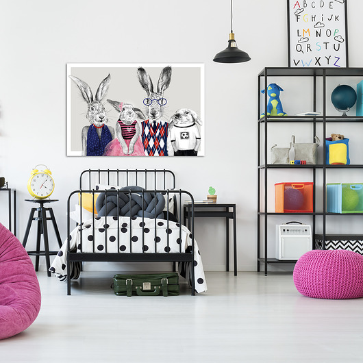 obrazy i plakaty do pokoju dziecięcego OBRAZ NA PŁÓTNIE -"Rodzina Królików w Komplecie"120x80cm