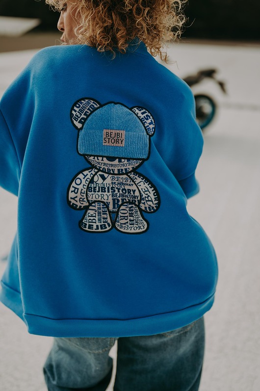 bluza z kapturem damska Bluza oversize Blue Teddy dla mamy i taty