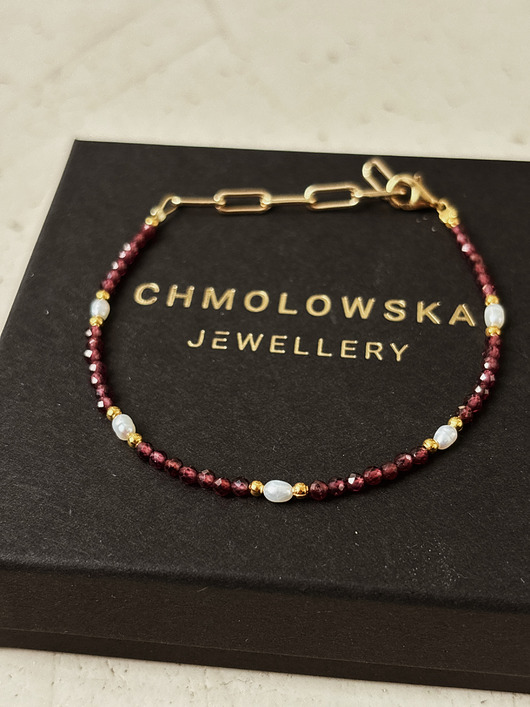 bransoletki z kamieni naturalnych Bransoletka Granat, Perły