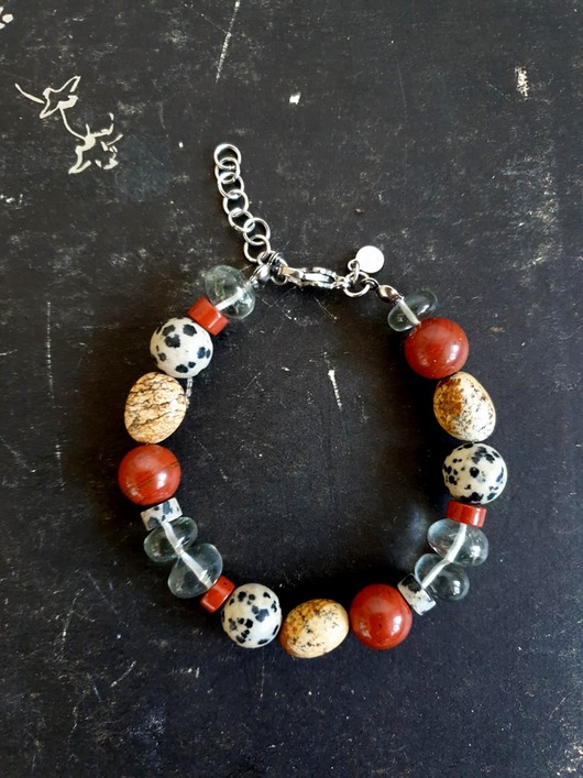 bransoletki z kamieni naturalnych Bransoletka ROOTS prasiolit, jaspis dalmatyński, czerwony