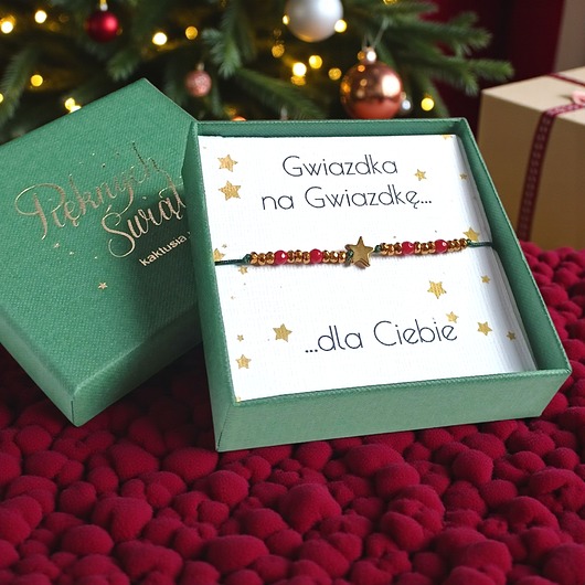 bransoletki z kamieni naturalnych Świąteczna bransoletka - pomysł na prezent - świąteczne pudełko - RED1
