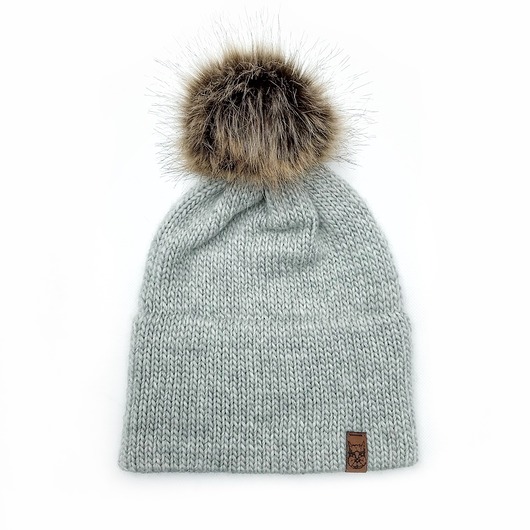 czapki damskie Jasnoszara czapka merino z odczepianym pomponem
