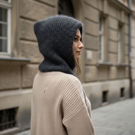 czapki damskie Miękka ciepła balaclava kominiarka kaptur czapka alpaka merino ręczna robota