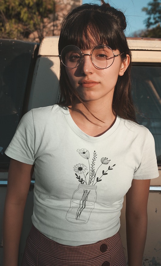 t-shirt damskie Koszulka kwiaty line art rośliny natura