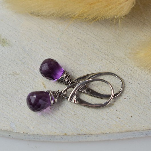 kolczyki z kamieniami Ametyst krople - srebrne kolczyki