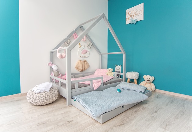 meble do pokoju dziecka Łóżko domek Maya +kolor+barierki+drugie spanie