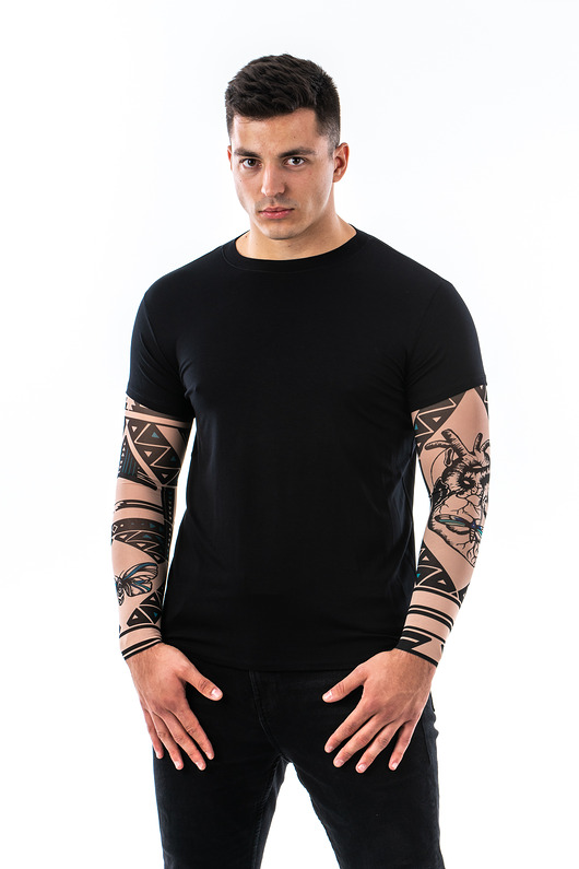 t-shirty męskie Czarny t-shirt męski z tatuażem Geometric Heart